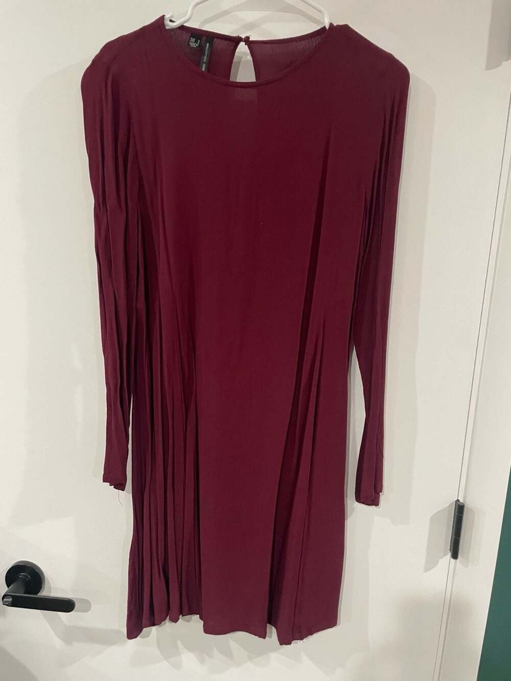 MANGO Collection Burgundy Long Sleeve Pleated A-Line Dress. Size Medium